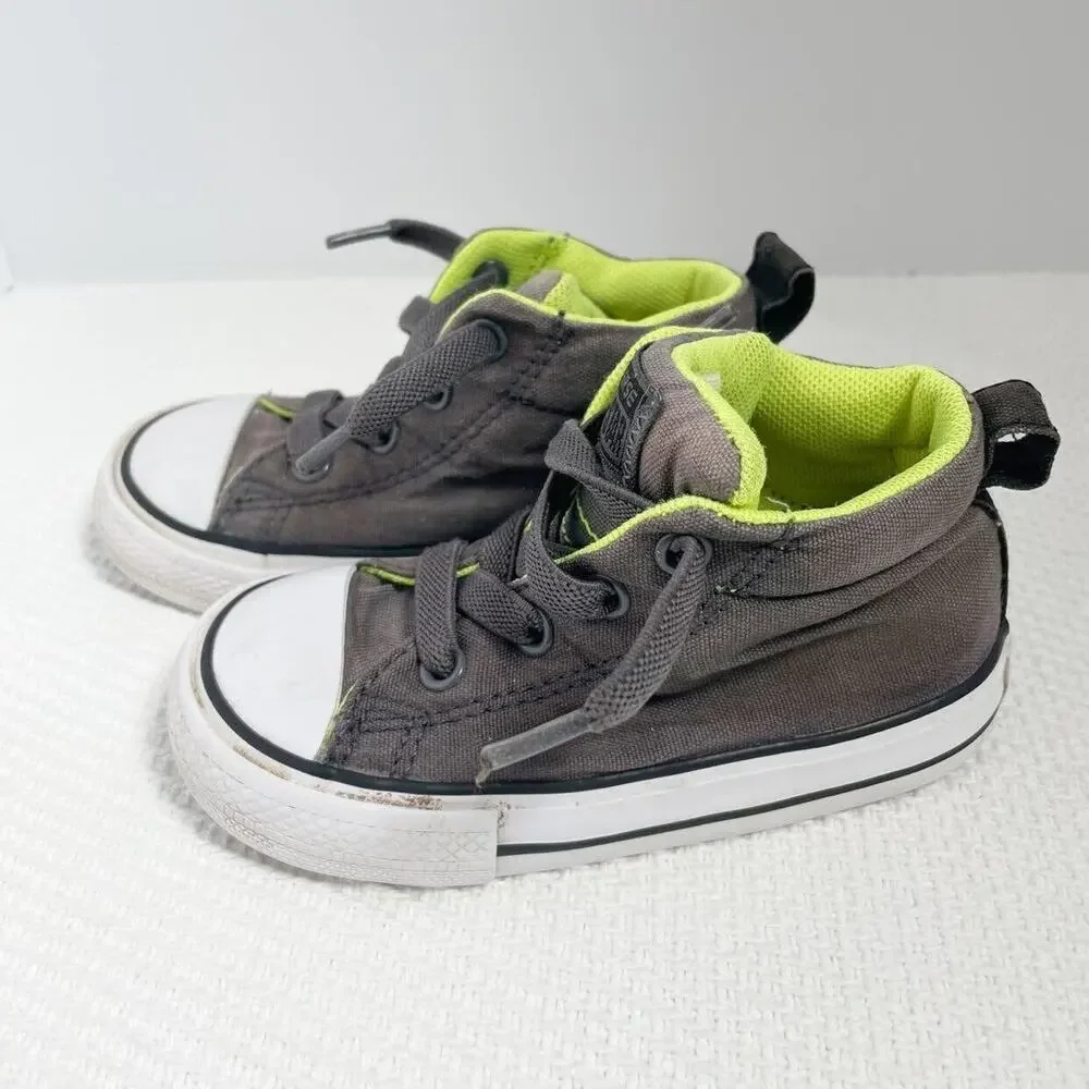 Converse Kids Gray and Neon Green High-Top Sneakers